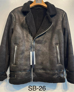 Mens De Niko Dark Gray Leather Jacket With Zipper Pockets and Black Fur lining. SB-26
