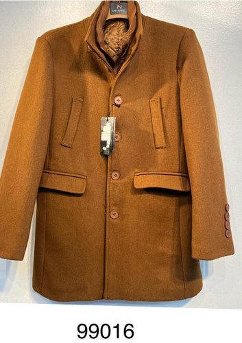 Mens De Niko Brown Button Up Long Coat With Pockets. 99016
