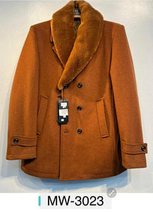 Mens De Niko Brown Button Up Long Coat Brown Fur Lining MF-3023