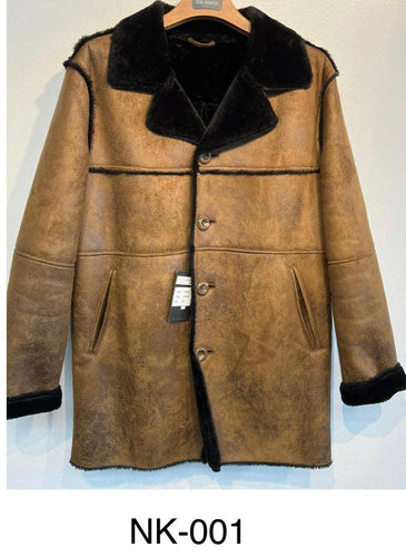 Mens De Niko Light Brown Leather Coat Black Fur Trimming NK-001