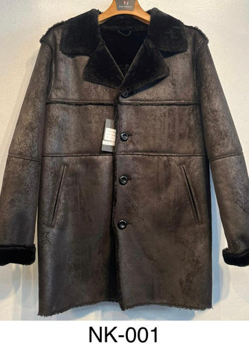 Mens De Niko Dark Brown Leather Coat Black Fur Trimming NK-001