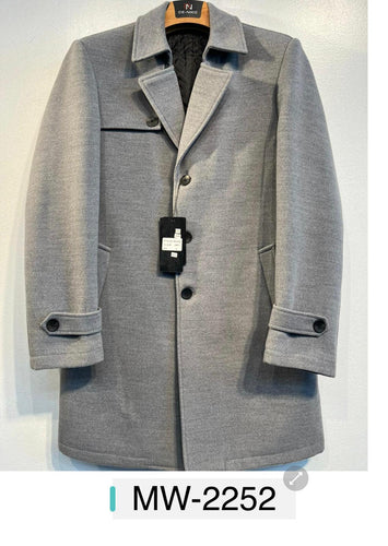 Mens De Niko Gray Button Up Long Coat with Pockets. MW-2252