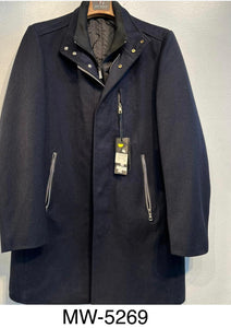 Mens De Niko Black Zipper Long Coat with Zip Up Pockets MW-5269