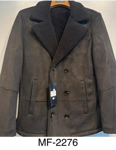 Mens De Niko Black Sued Leather Button Up Coat Black Fur Lining MF-2276