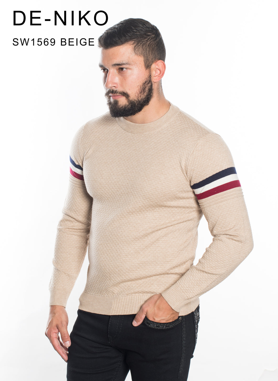 MENS STRIPE SLEEVE KNIT SWEATER