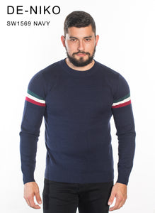 MENS STRIPE SLEEVE KNIT SWEATER