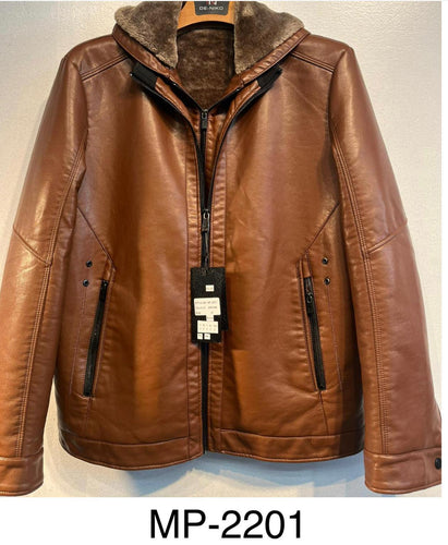 Mens De Niko Brown Leather Double Zipper Jacket with Zip Up Pockets Brown Fur Lining. Mp-2201