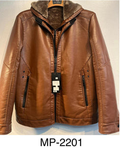 Mens De Niko Brown Leather Double Zipper Jacket with Zip Up Pockets Brown Fur Lining. Mp-2201