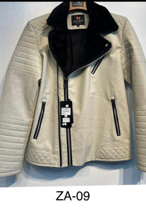 Mens De Niko Beige Leather Zip up Jacket With Zipper Pockets and Black Fur Lining. ZA-09