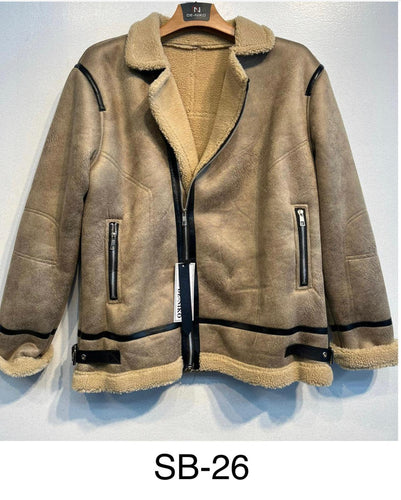Mens De Niko Beige Leather Zip up Jacket With Zipper Pockets and Beige Fur Lining. SB-26