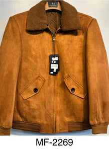 Mens De Niko Brown Suede Leather Zip up Jacket With Pockets and Brown Fur Lining. MF-2269