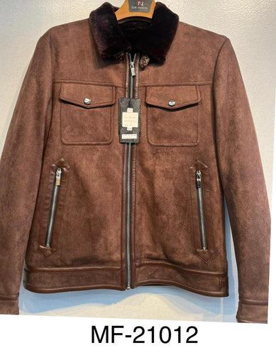 Mens De Niko Dark Brown Zip Jacket With Zipper Pockets and Black Fur Lining. MF-21012