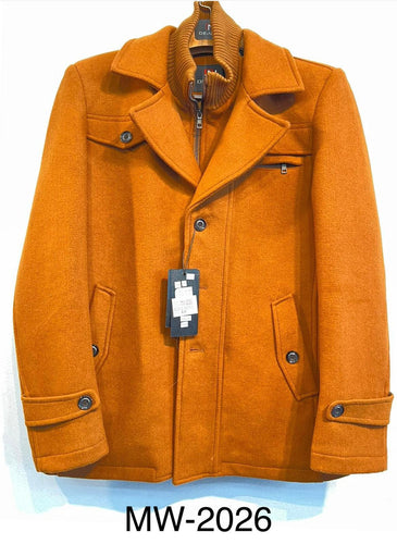 Mens De Niko Camel Brown Button Up Coat with Zip Up Turtleneck Sweater Inlay MW-2026