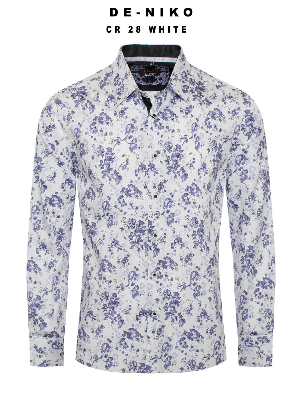 Mens De Niko White Dress Shirt with Lavender Floral Pattern. CR-28