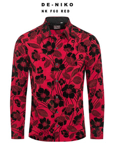 Mens De Niko Red Dress Shirt with Black Floral Pattern. NK-F60
