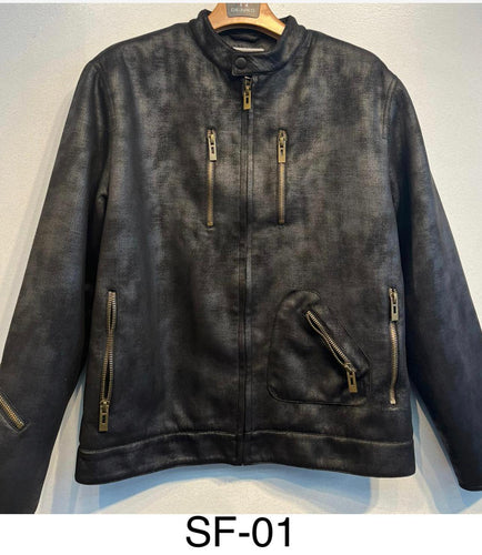 Mens De Niko Black Leather Zip up Jacket With Zipper Pockets. SF-01