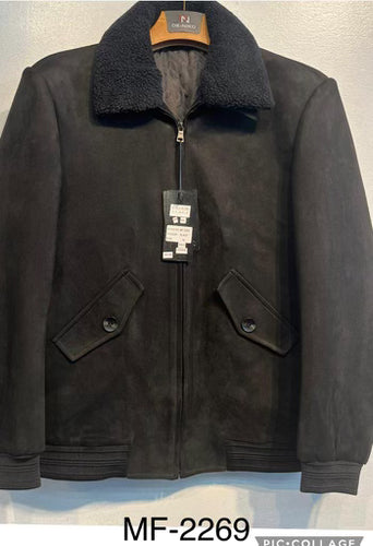 Mens De Niko Black Suede Leather Zip up Jacket With Pockets and Black Fur Lining. MF-2269