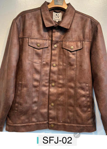 Mens De Niko Shiny Brown Button Up Leather Jacket With Pockets. SFJ-02