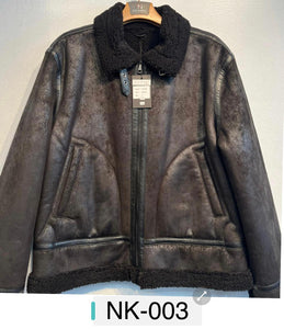 Mens De Niko Dark Brown Leather Zip up Jacket With Pockets and Black Fur Lining. NK-003