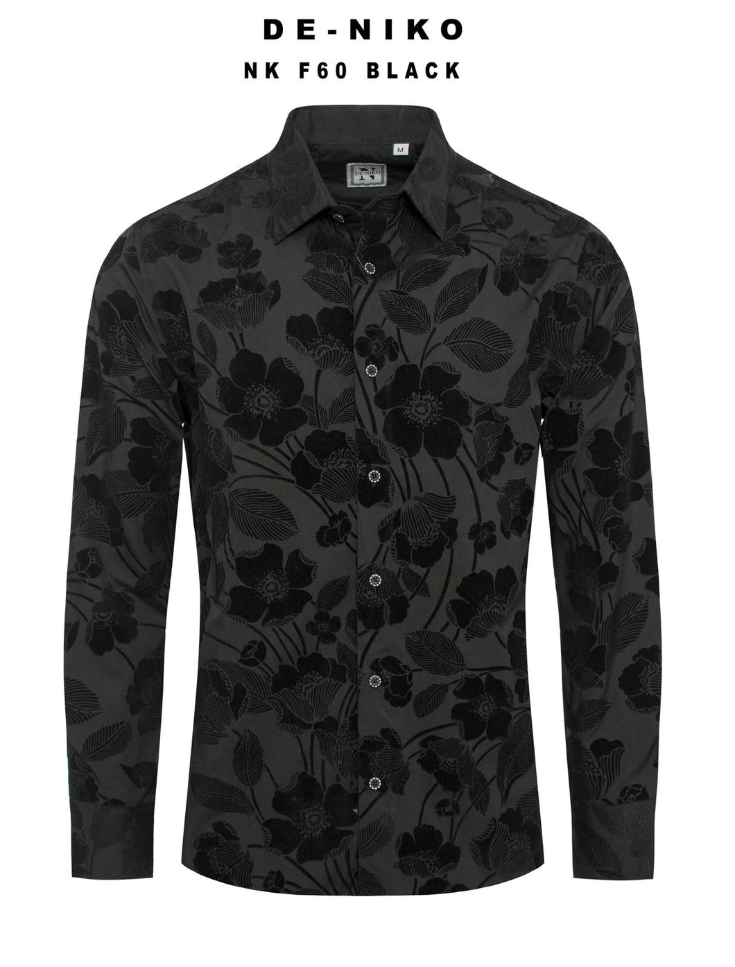 Mens De Niko Black Dress Shirt with Black Floral Pattern. NK-F60