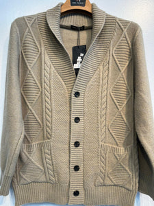 Mens De Niko Beige Knit Button Up Sweater with Pockets.