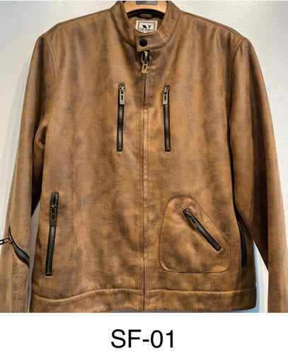 Mens De Niko Brown Leather Zip up Jacket With Zipper Pockets. SF-01