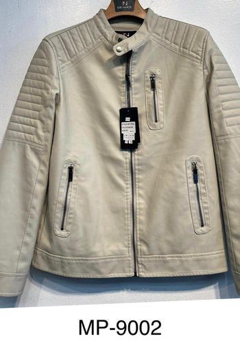 Mens De Niko Beige Leather Zip up Jacket With Zipper Pockets. MP-9002