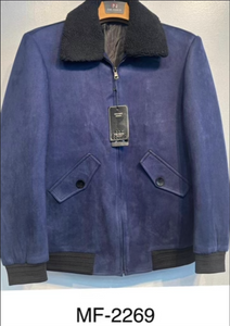 Mens De Niko Blue Suede Leather Zip up Jacket With Pockets and Black Fur Lining. MF-2269