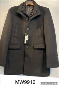Mens De Niko Glack Button Up Long Coat with Zipper Jacket and Pockets. MW-9916