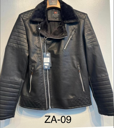 Mens De Niko Black Leather Zip up Jacket With Zipper Pockets and Black Fur Lining. ZA-09